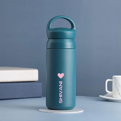 Stainless Steel Drink Bottle Personalised with Name - Insulated Water Bottle 500ml - Heart