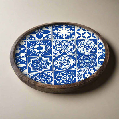 Round Platters for Serving Mango Wood Tray For Dry Snacks - Spanish Design