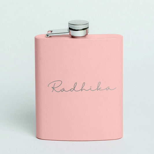 Custom Pink Girly Hip Flask - Engraved Name On Stainless Steel 8oz Whiskey Flask