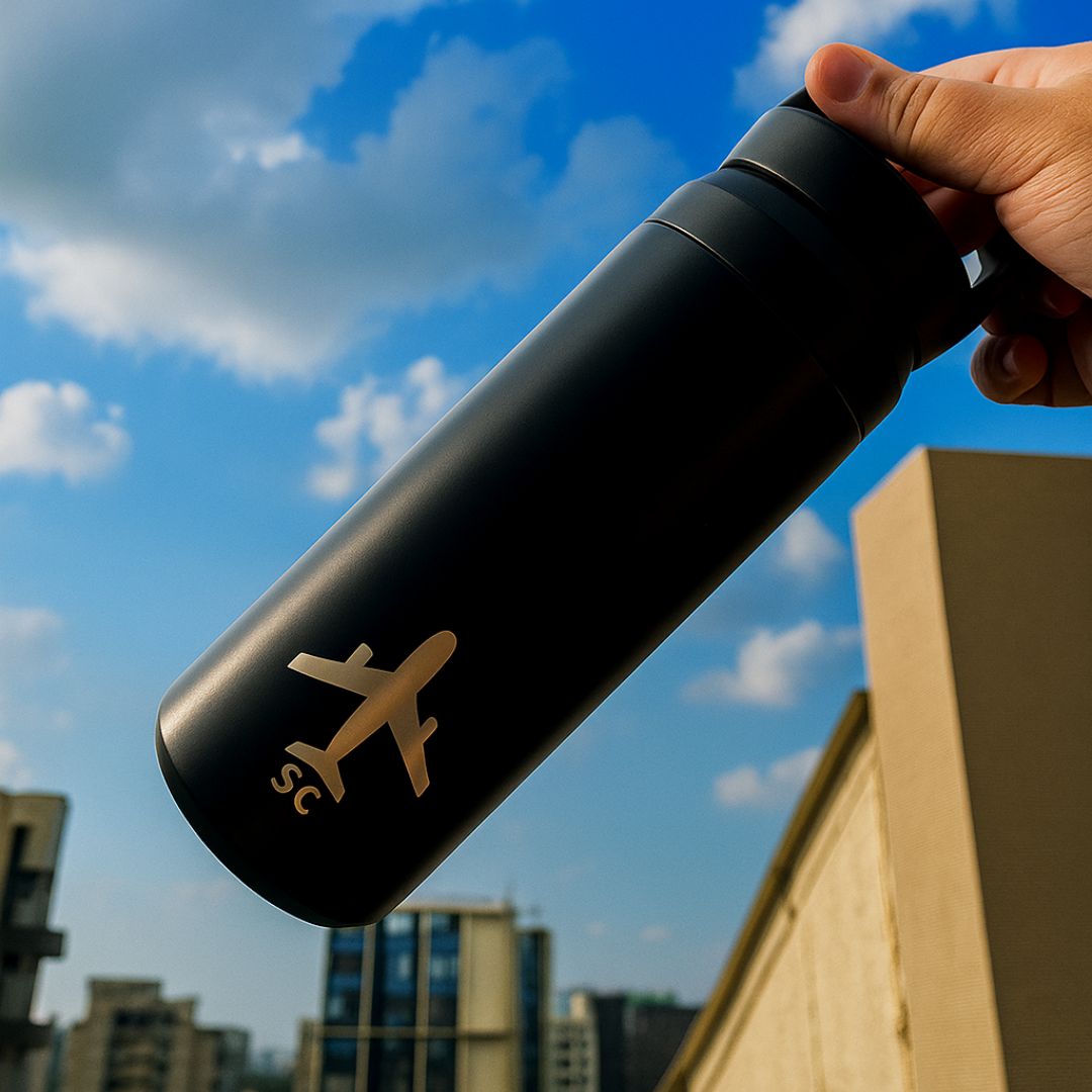 Personalized Pilot Water Bottle – Double Insulated Stainless Steel Flask with Airplane Engraving | Custom Gift for Aviators, Pilots & Crew
