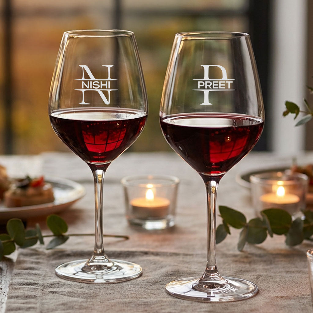 Personalized Wine Glass - Engraved / Gold Foil Monogram Name