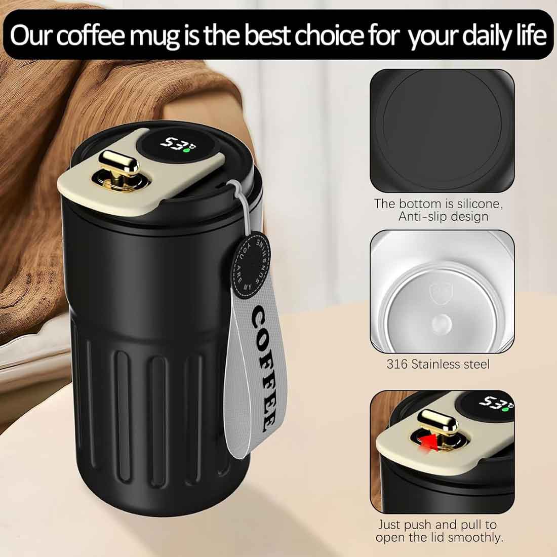 Personalized Rakhi Gift for Brother – Insulated Coffee Mug & Leather Bracelet