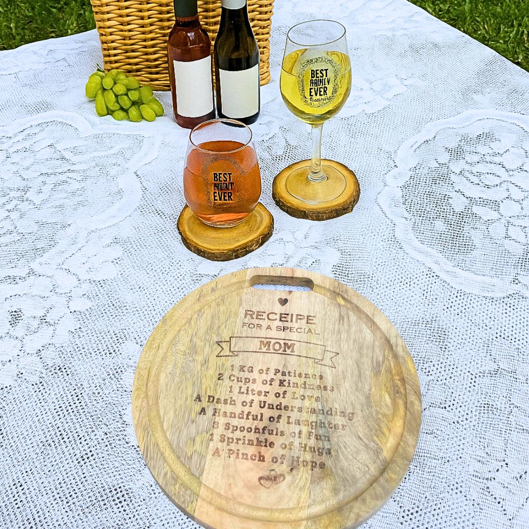 Wine Glass Set with Cheese Board for Mom – Perfect Mother’s Day Gift