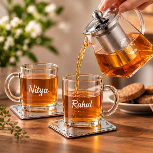 Personalized Kettle with Cups Gift Set | Green Tea Infuser Pot Set | Diwali Gift Hamper for Tea Lovers