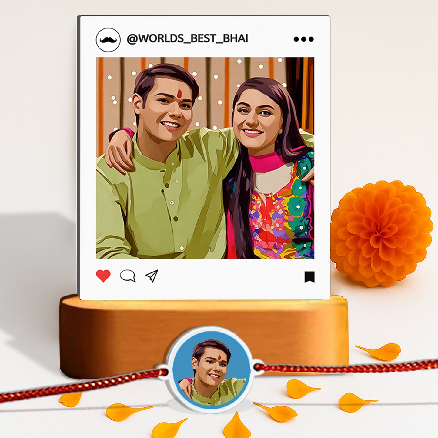 Custom Rakhi Gift Set for Brother – LED Photo Lamp & Super Bro / Photo Rakhi