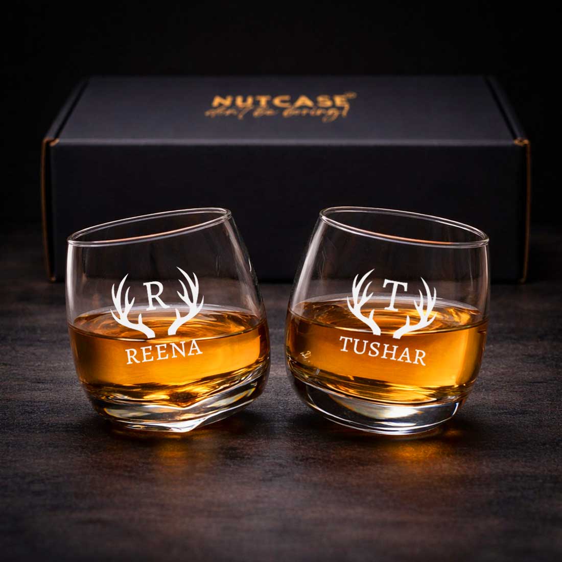 Customized Rotating Whiskey Glass Set of 2 – Engraved Premium Alcohol Glass with Gift Box