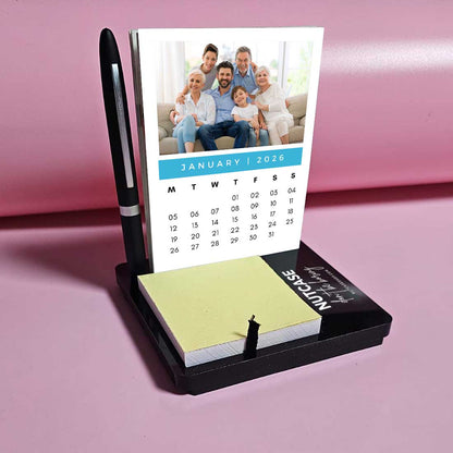 Calendar on Desk with Photo and Pen Stand (including Pen) and Slot for Post-its (Post Its 1 set Included)
