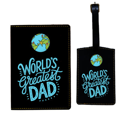 Gifts for Father's Day Travel Set, PU Leather Pouch, Passport Cover and Luggage Tag, World's Greatest Dad Design