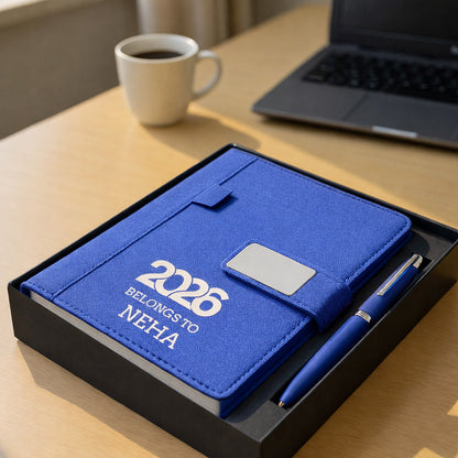 Custom Diary with Matching Engraved Pen | Premium Leatherette Diary with Name Black Gift Box