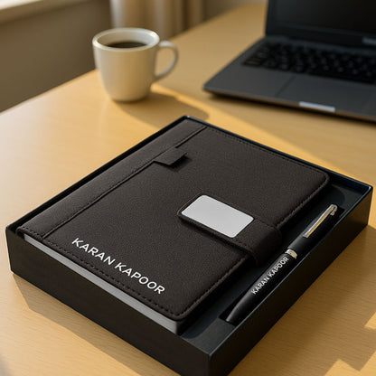 Personalized Diary with Matching Engraved Pen | Customized Leatherette Diary Pen with Name and Premium Black Gift Box