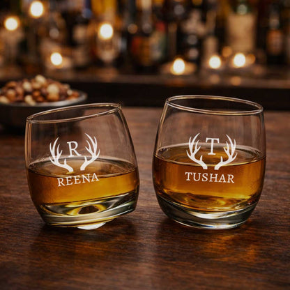 Customized Rotating Whiskey Glass Set of 2 – Engraved Premium Alcohol Glass with Gift Box