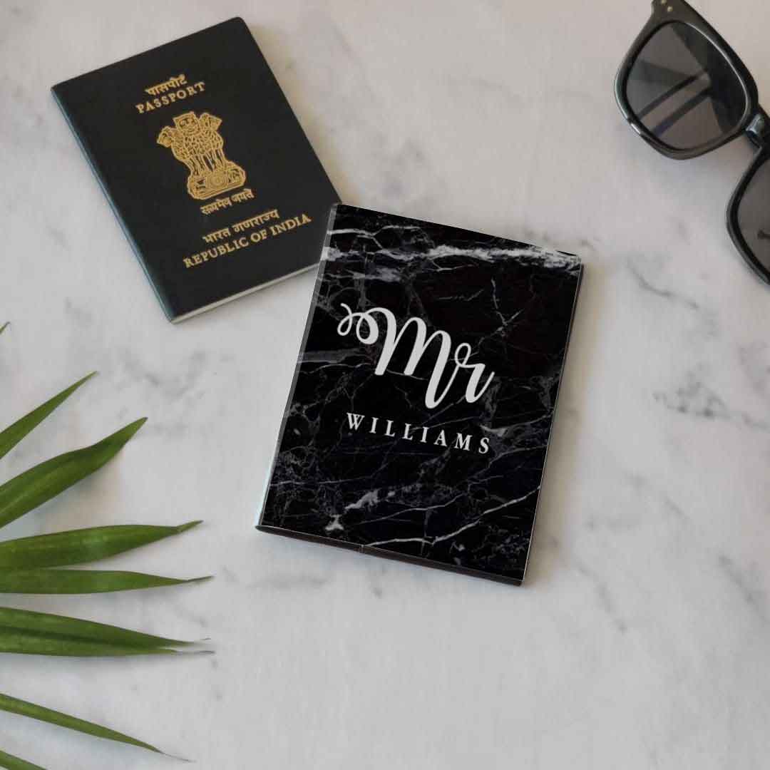Personalized Passport Cover Luggage Tag Set - Mr Black Marble