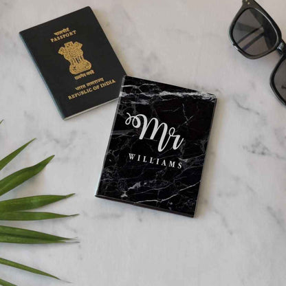 Personalized Passport Cover Luggage Tag Set - Mr Black Marble