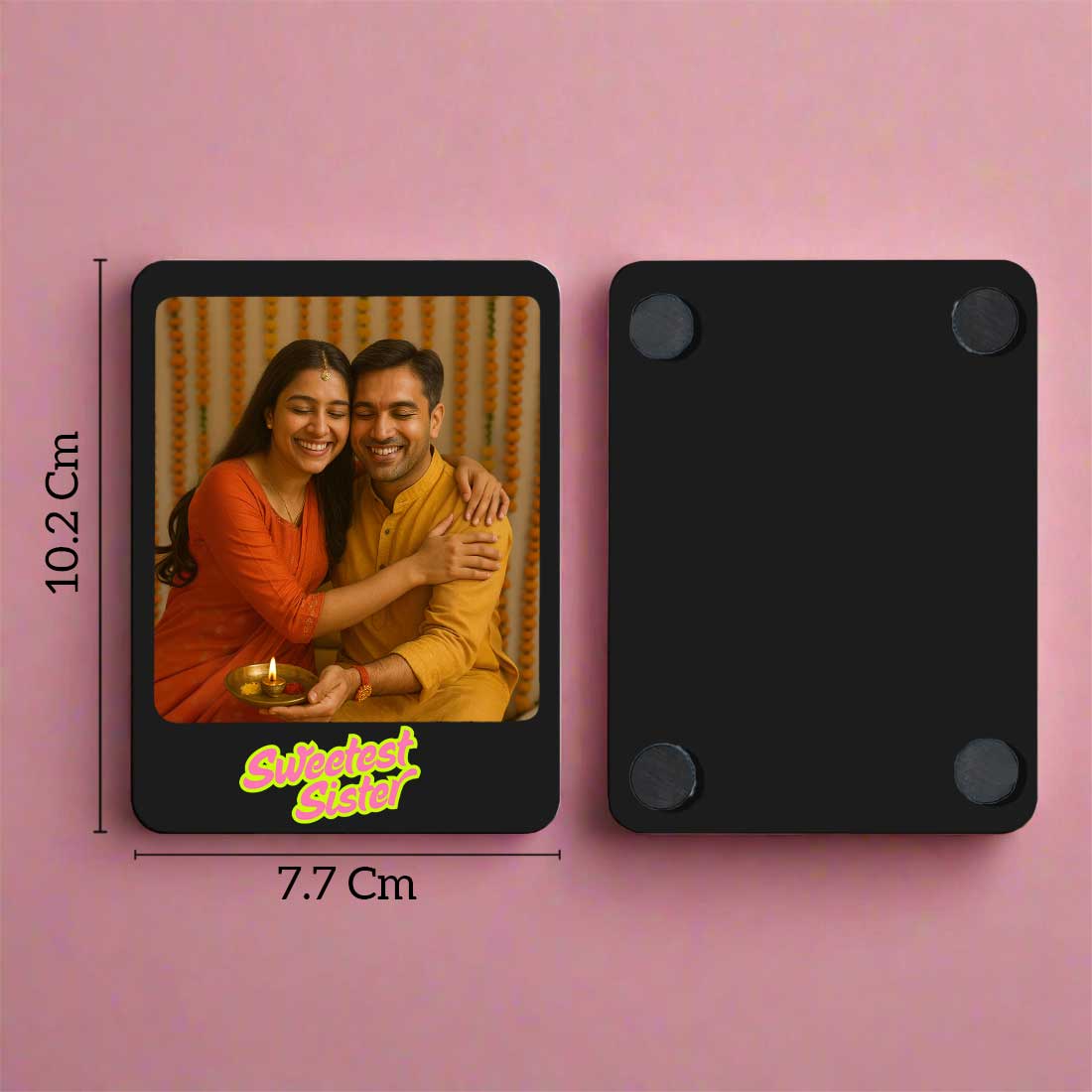 Personalized Raksha Bandhan Gift Box  Photo Fridge Magnet Set of 2 – Unique Polaroid Style Acrylic Photo Frames With Chocolate
