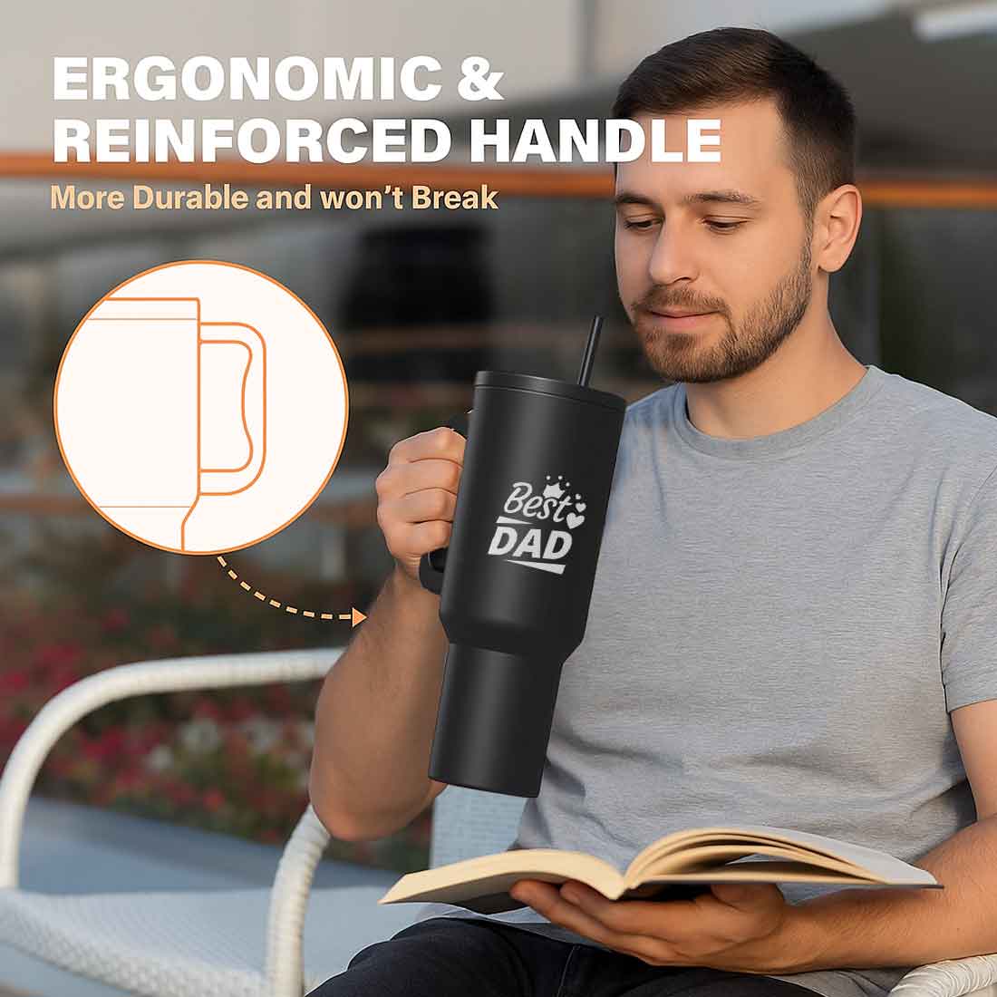 Father's Day Gift Insulated Tumbler with Lid,Straw - 1200ml Large Travel Mug for Dad