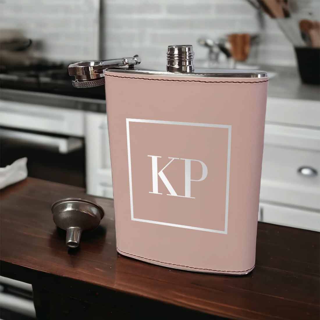 Pink Women's Custom Leather Alcohol Flask Stylish Hip Flasks With Monogram Classy Bridemaids Gifts 