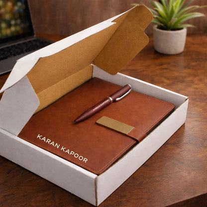 Personalized Diary with Matching Engraved Pen | Customized Leatherette Diary Pen with Name and Premium Black Gift Box