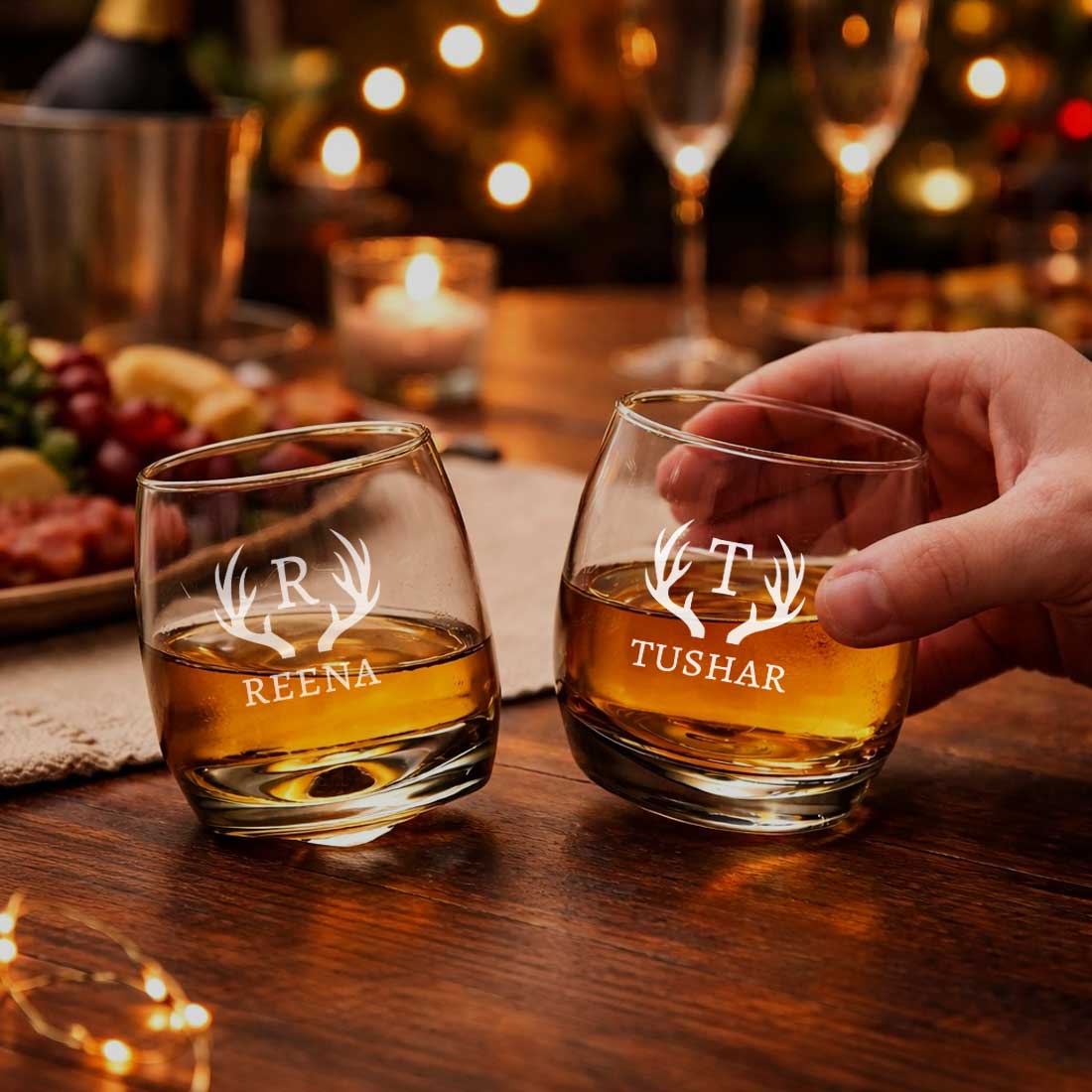 Customized Rotating Whiskey Glass Set of 2 – Engraved Premium Alcohol Glass with Gift Box