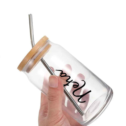 Nutcase Customized Can Shaped Glasses with Bamboo Lid and Metal Straw