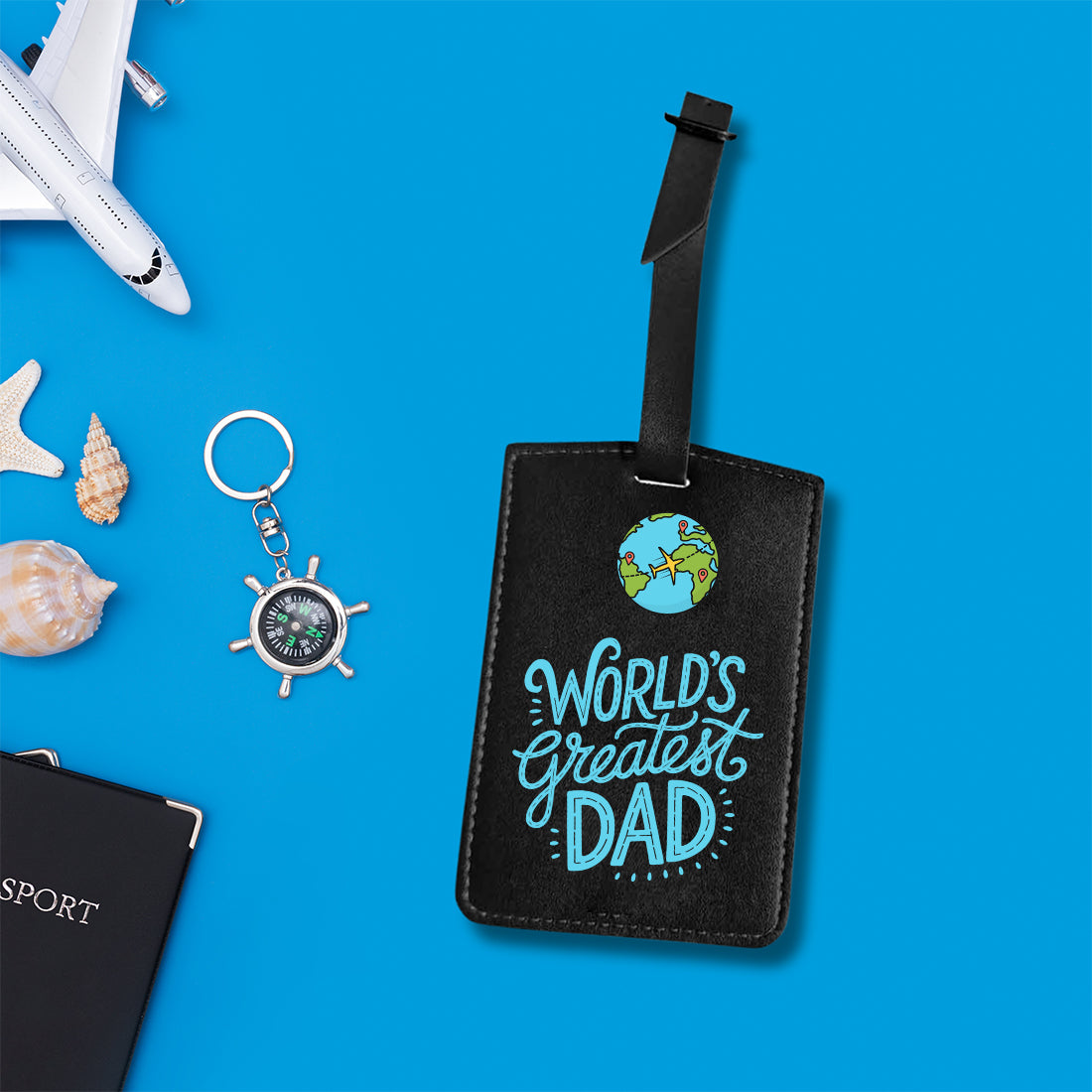 Gifts for Father's Day Travel Set, PU Leather Pouch, Passport Cover and Luggage Tag, World's Greatest Dad Design