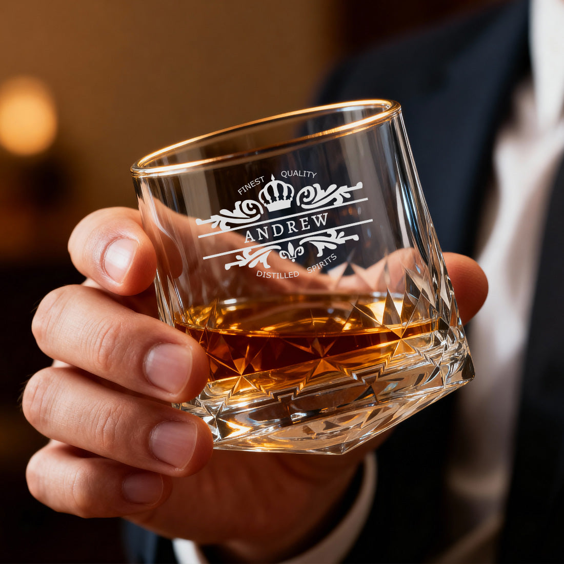 Custom Scotch Whiskey Glasses – Premium Engraved Diamond-Cut Whisky Glass, Gift for Men, Birthdays & Barware Lovers