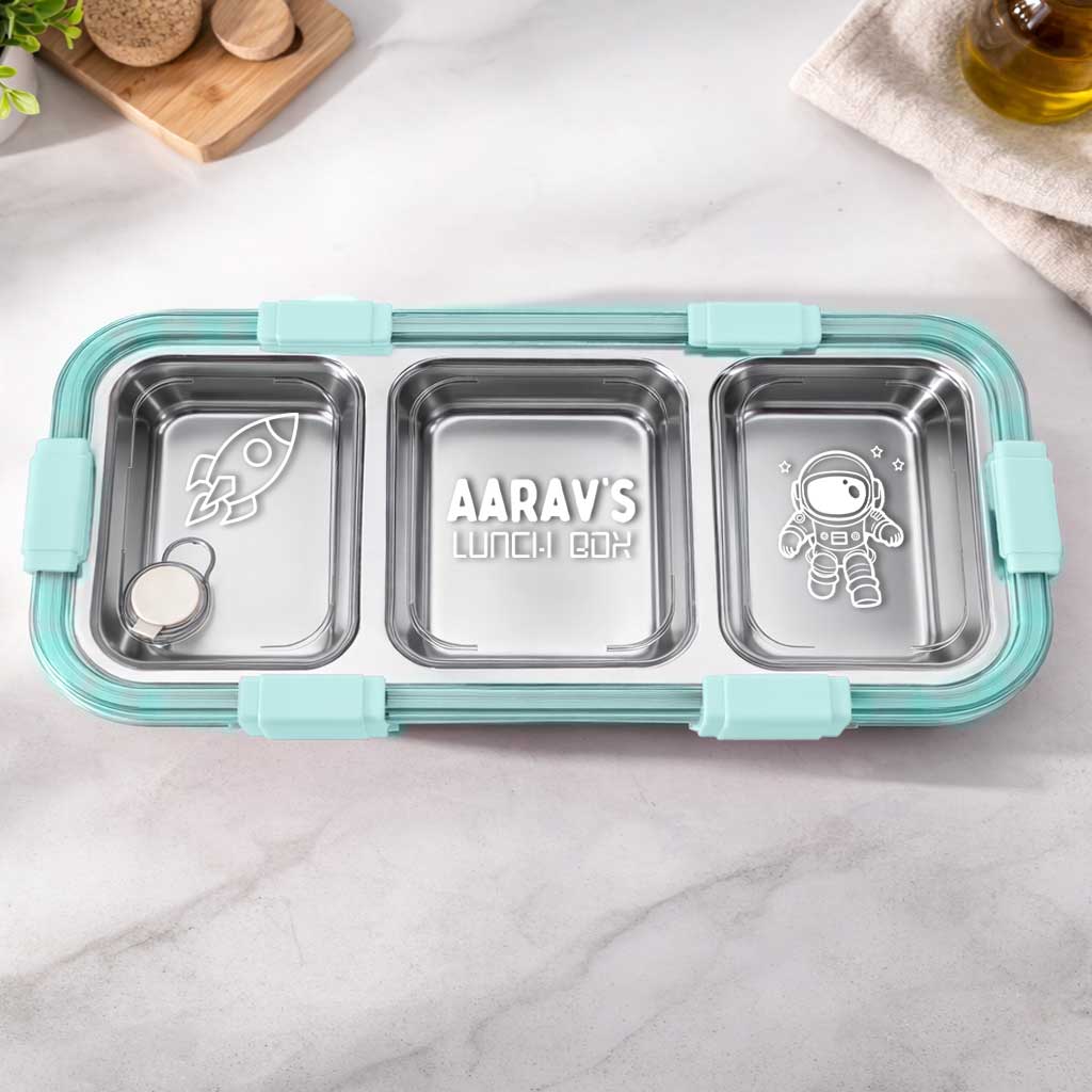 Personalized Insulated Tiffin Box Stainless Steel 3 Compartment Leak-Proof Lunch Box
