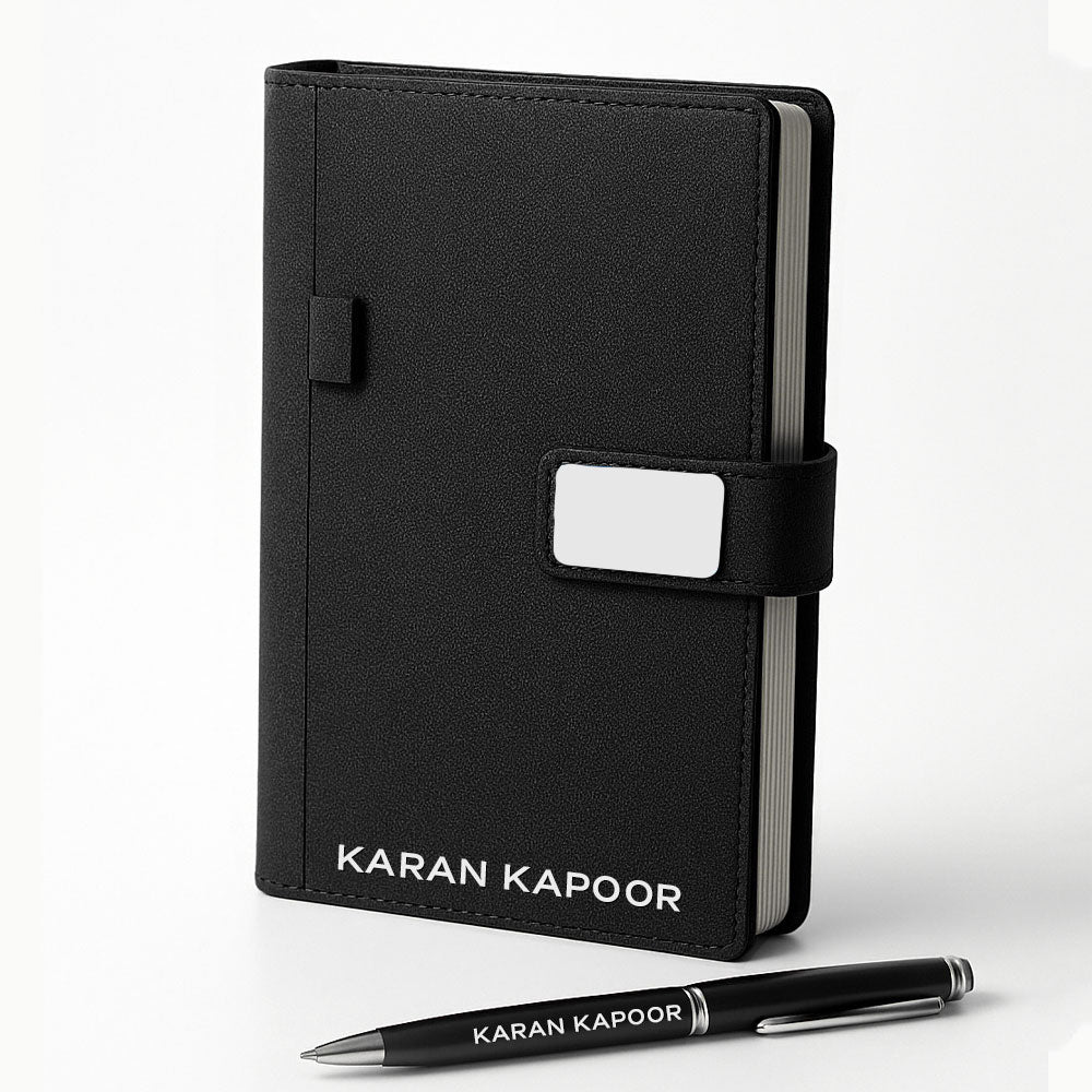 Personalized Diary with Matching Engraved Pen | Customized Leatherette Diary Pen with Name and Premium Black Gift Box