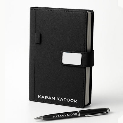 Personalized Diary with Matching Engraved Pen | Customized Leatherette Diary Pen with Name and Premium Black Gift Box