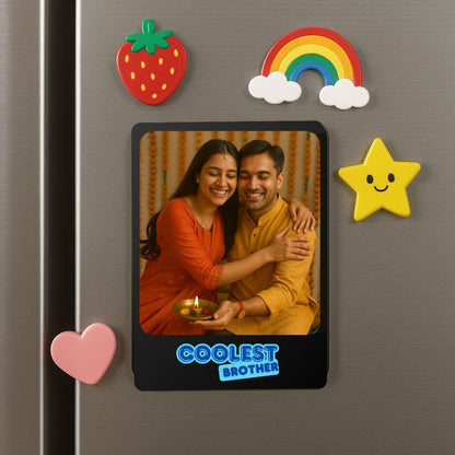 Personalized Raksha Bandhan Gift Set for Brother – LED Photo Table Lamp, Fridge Magnet & Super Bro Acrylic Rakhi