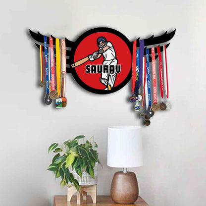 Personalized Medal Hanger for Wall Metal Medal Organizer - Cricket