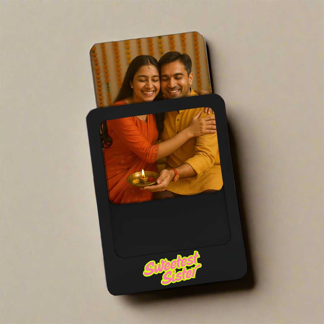 Personalized Raksha Bandhan Gift Box  Photo Fridge Magnet Set of 2 – Unique Polaroid Style Acrylic Photo Frames With Chocolate