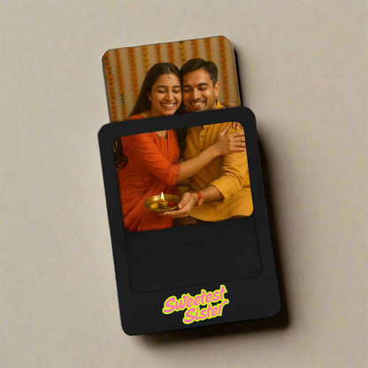 Personalized Raksha Bandhan Gift Box  Photo Fridge Magnet Set of 2 – Unique Polaroid Style Acrylic Photo Frames With Chocolate