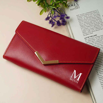 Personalized Ladies Wallet-Elegant Faux Leather Clutch with Initial Name