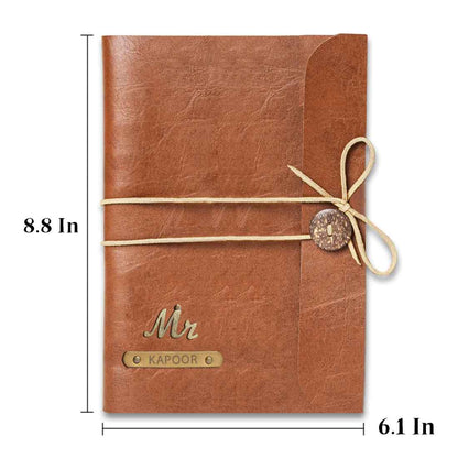 Customized Diary with Name and Charms  Premium PU Leather Diaries and Brown Pen