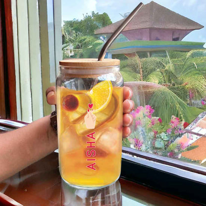 Nutcase Can Shaped Glass with Straw (Metal) and Wooden Lid