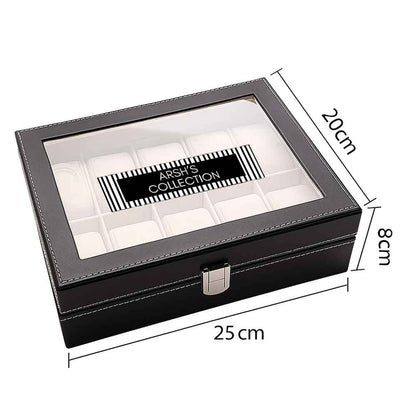 Personalized Watch Box-Stores 6, 10 Watches PU Leather Storage Case-Black