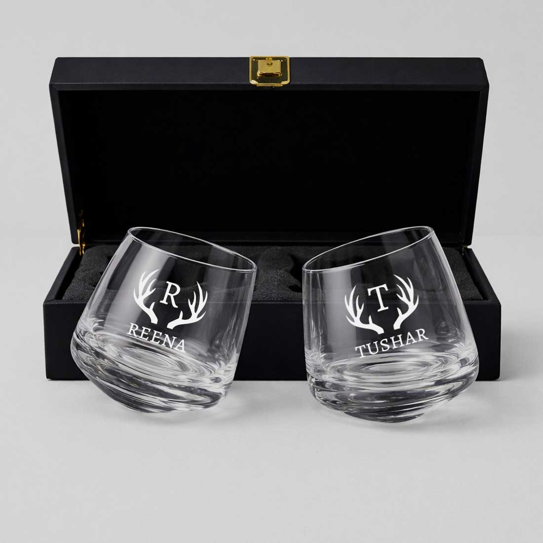 Customized Rotating Whiskey Glass Set of 2 – Engraved Premium Alcohol Glass with Gift Box