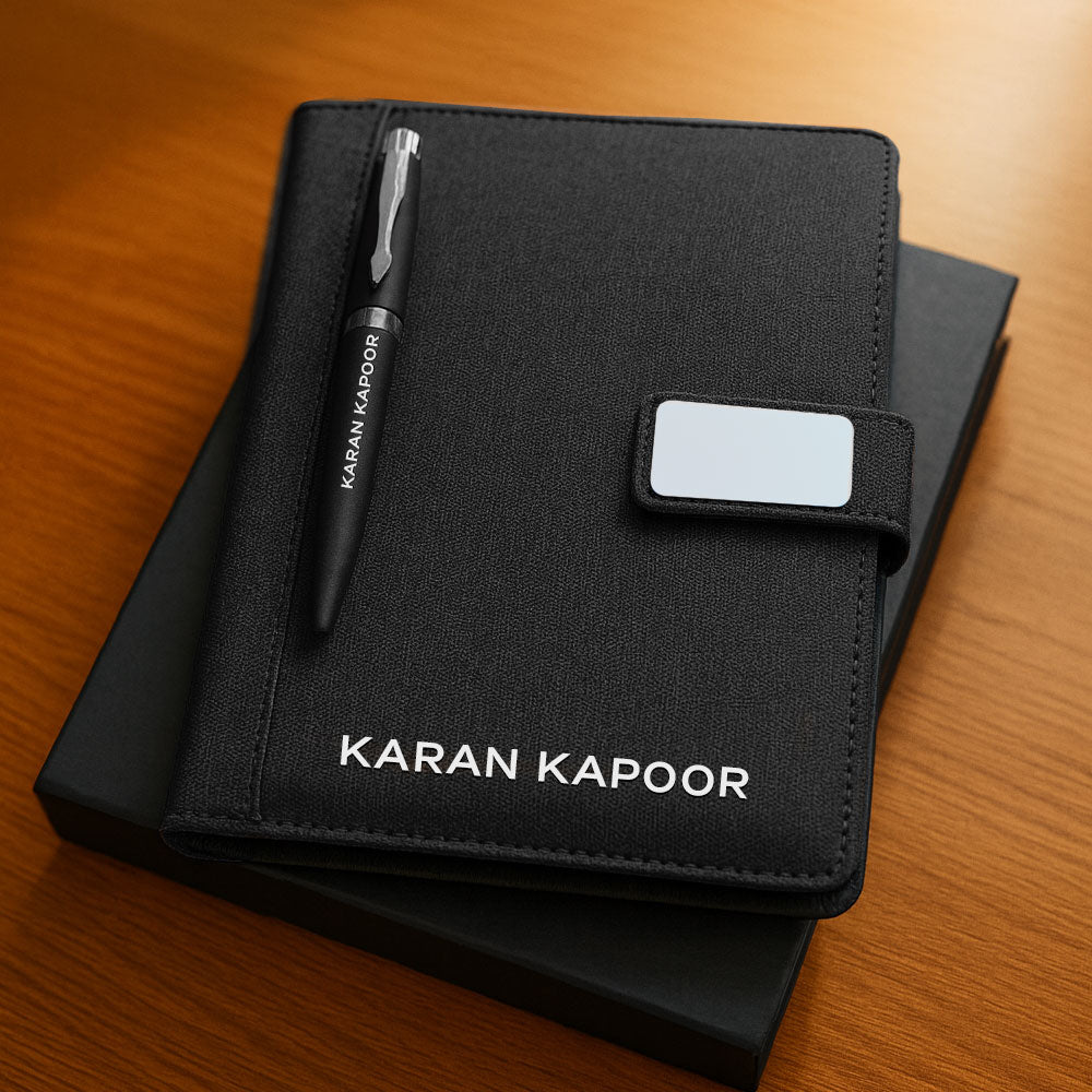 Personalized Diary with Matching Engraved Pen | Customized Leatherette Diary Pen with Name and Premium Black Gift Box
