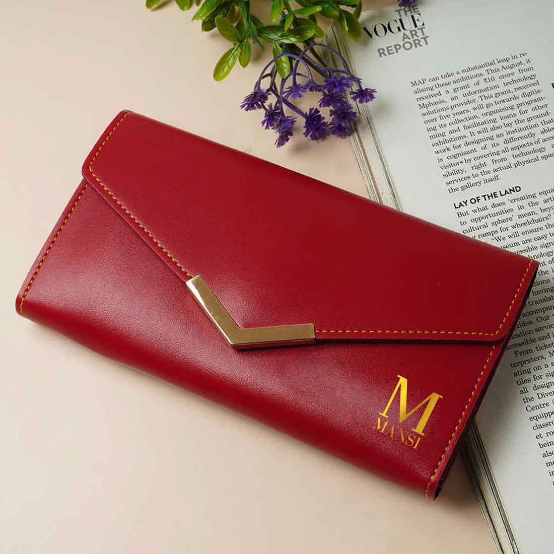 Personalized Ladies Wallet-Elegant Faux Leather Clutch with Initial Name