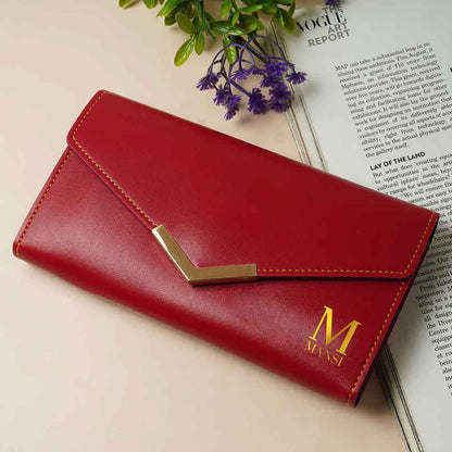 Personalized Ladies Wallet-Elegant Faux Leather Clutch with Initial Name