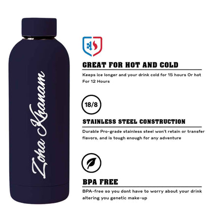 Stainless Steel Water Bottle with Names 500ml Double Insulated Bottles for Office Home Travel- BPA Free, Leakproof