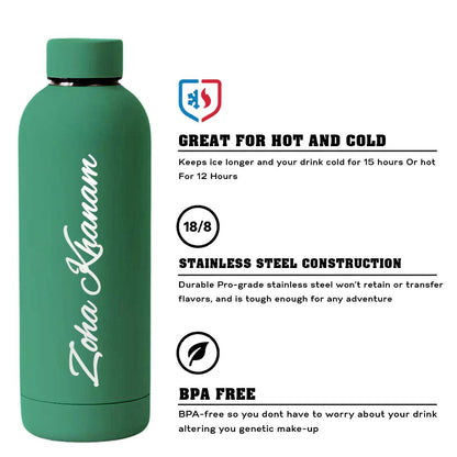 Stainless Steel Water Bottle with Names 500ml Double Insulated Bottles for Office Home Travel- BPA Free, Leakproof