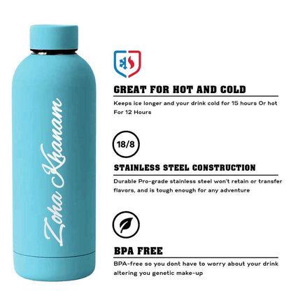 Stainless Steel Water Bottle with Names 500ml Double Insulated Bottles for Office Home Travel- BPA Free, Leakproof