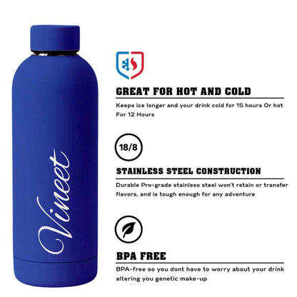 Stainless Steel Water Bottle with Names 500ml Double Insulated Bottles for Office Home Travel- BPA Free, Leakproof