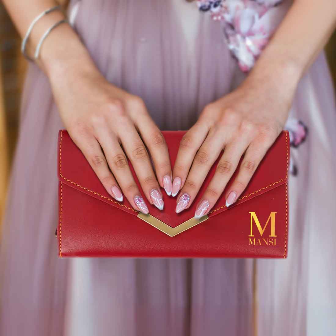 Personalized Ladies Wallet-Elegant Faux Leather Clutch with Initial Name