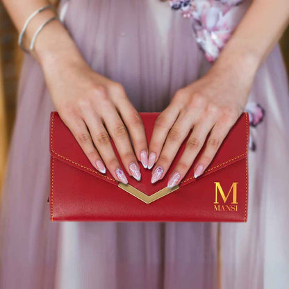 Personalized Ladies Wallet-Elegant Faux Leather Clutch with Initial Name