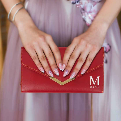 Personalized Ladies Wallet-Elegant Faux Leather Clutch with Initial Name