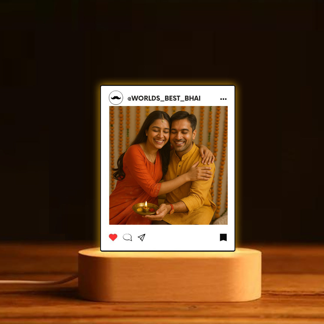 Personalized Raksha Bandhan Gift Set for Brother – LED Photo Table Lamp, Fridge Magnet & Super Bro Acrylic Rakhi