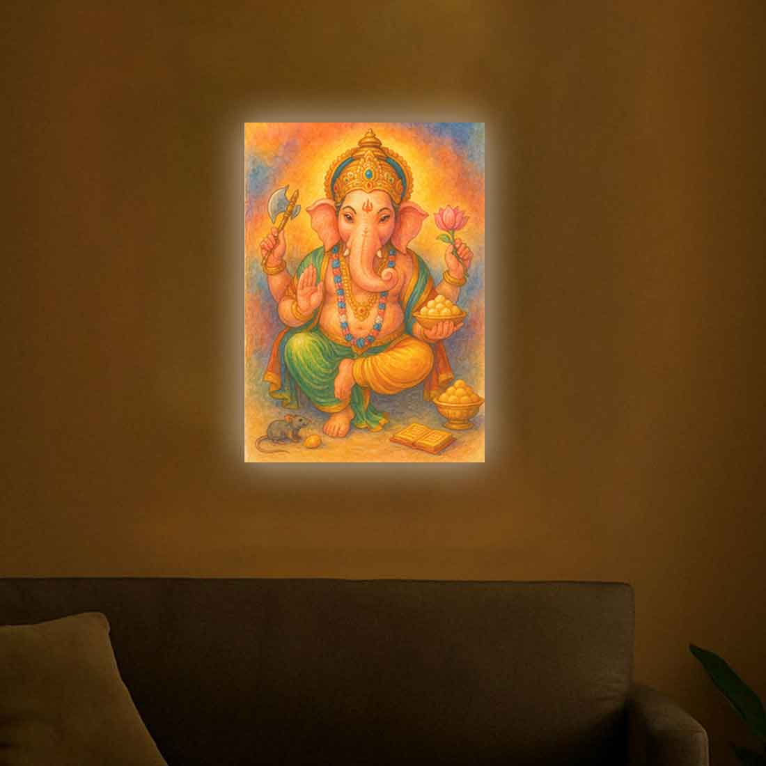 Beautiful Ganpati Photo Frame with LED Lighting & HD Clarity – Ideal for Home Temple, Office, or Gifting