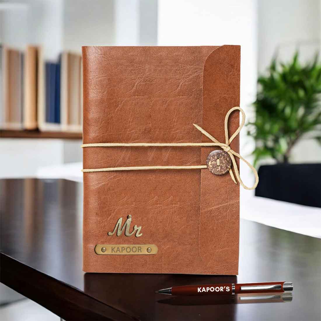 Customized Diary with Name and Charms  Premium PU Leather Diaries and Brown Pen